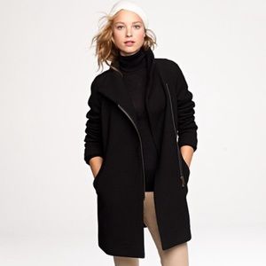 J. Crew Double Cloth Classic Black Cocoon Coat in Italian wool